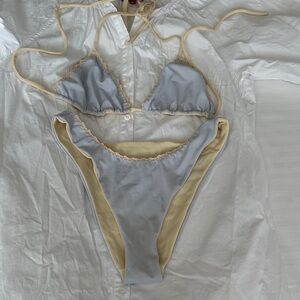 Bikini Pale Blue, Pale Yellow Reversible with Crochet Trim, S